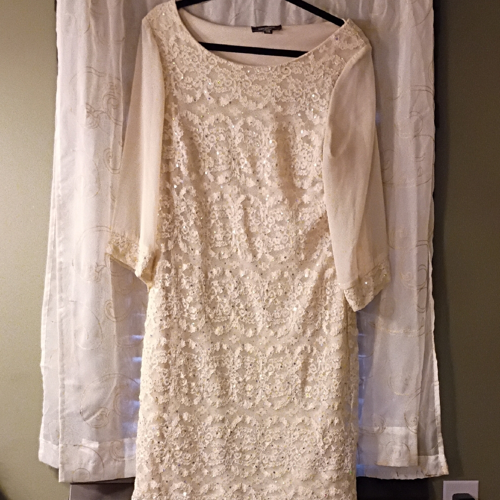 R&M Richards Cream Lace Long Sleeve Dress